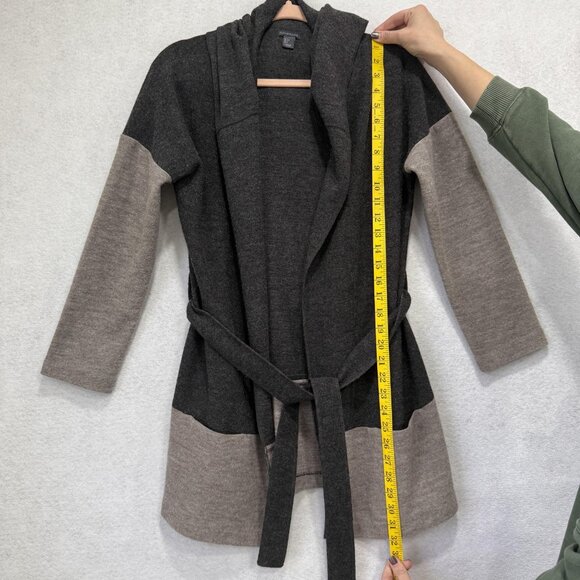 Paraphrase Sweater Womens Small Gray Hooded Belted Wool Colorblock Cardigan - Picture 3 of 8